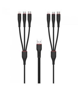 XO kabel NB196 6w1 USB - 2x Lightning + USB-C + microUSB 1,2m 3,5A / 2m 2,5A czarny