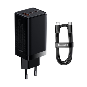 ŁADOWARKA BASEUS GAN3 PRO 2XUSB C 1XUSB 65W PD3.0 QC4.0+ AFC BLK +KABEL C-C CCGP050101
