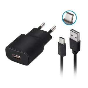 Forever ładowarka sieciowa TC-01 1x USB 2A czarna + kabel USB-C (f)