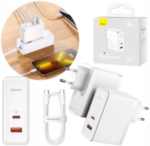 Ładowarka Baseus GaN5 Pro 100W 1xUSB 1xUSB C 100W PD3.0 AFC biała + kabel C-C CCGP090202