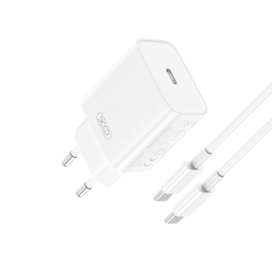XO Szybka ładowarka sieciowa CE15 PD 20W 1x USB-C biała + kabel USB-C - USB-C