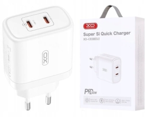 XO Super Si CE08 szybka ładowarka sieciowa PD 50W 2x USB-C biała