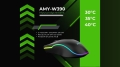 Activejet mysz przewodowa podgrzewana USB AMY-W390. Ma 3 temperatury 30 stopni podświetlenie na żółto, 35 stopni podświetlenie na pomarańczowo, 40 sto